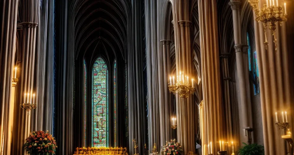 Fotos altar igreja decorado velas flores
