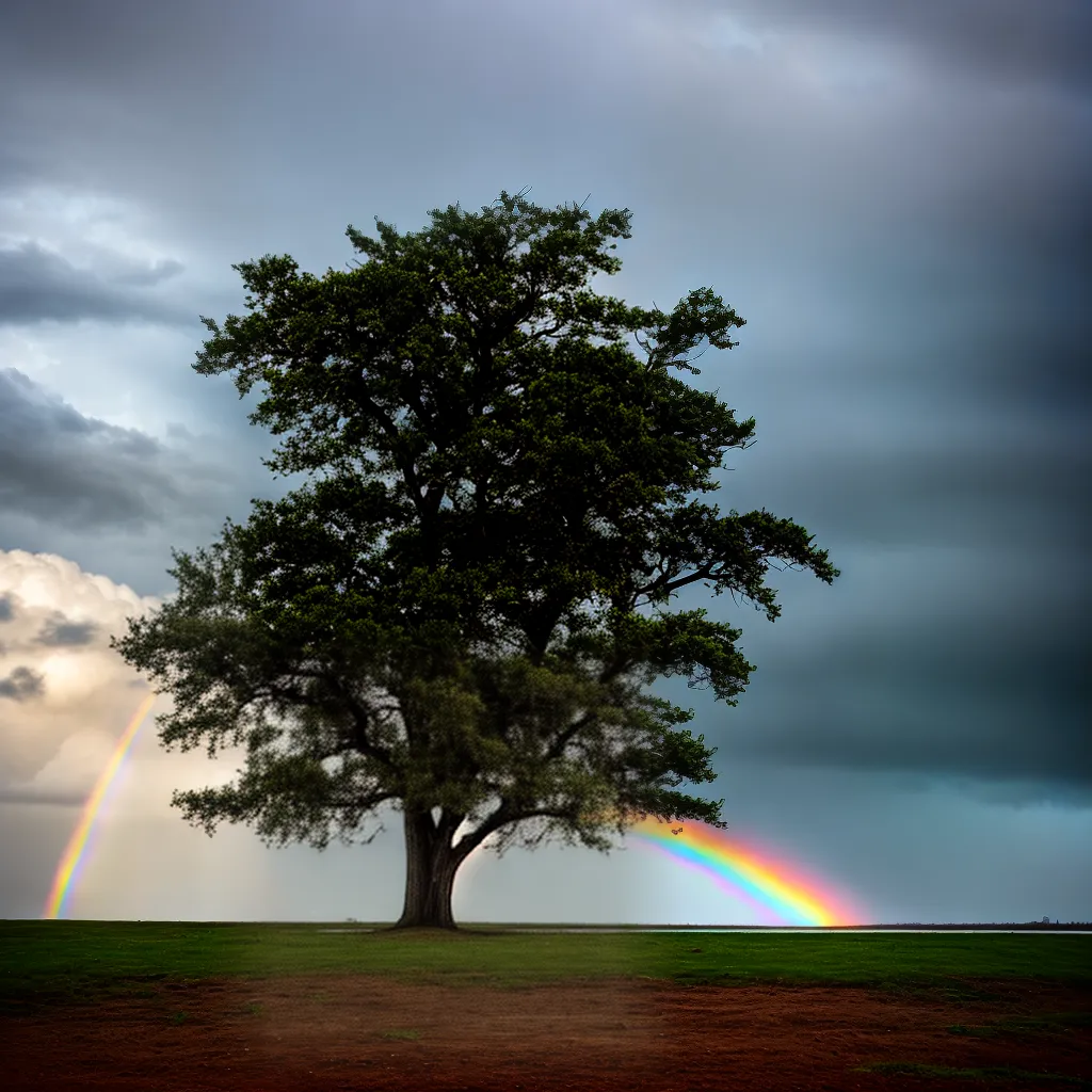 Fotos arvore raiz forte temporal resiliencia arcoiris