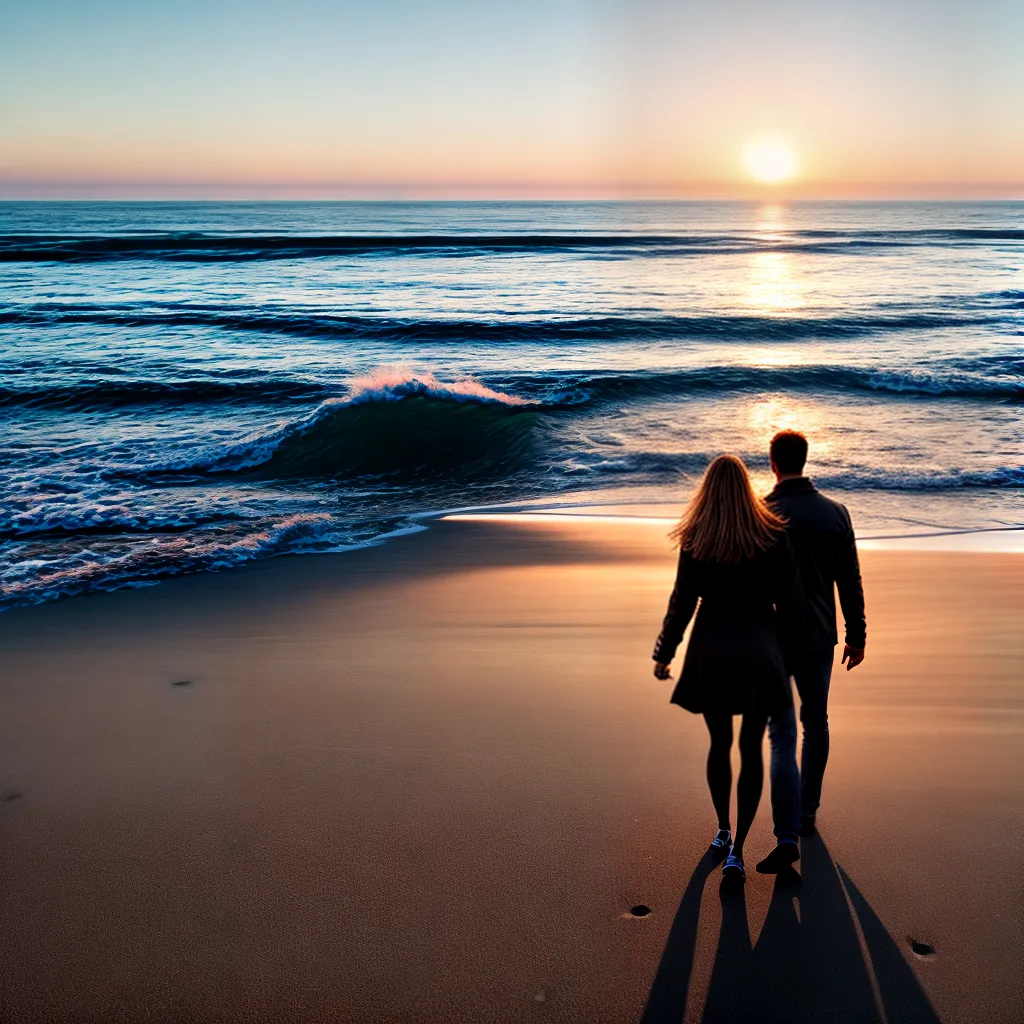 Fotos casal andando praia por do sol 1