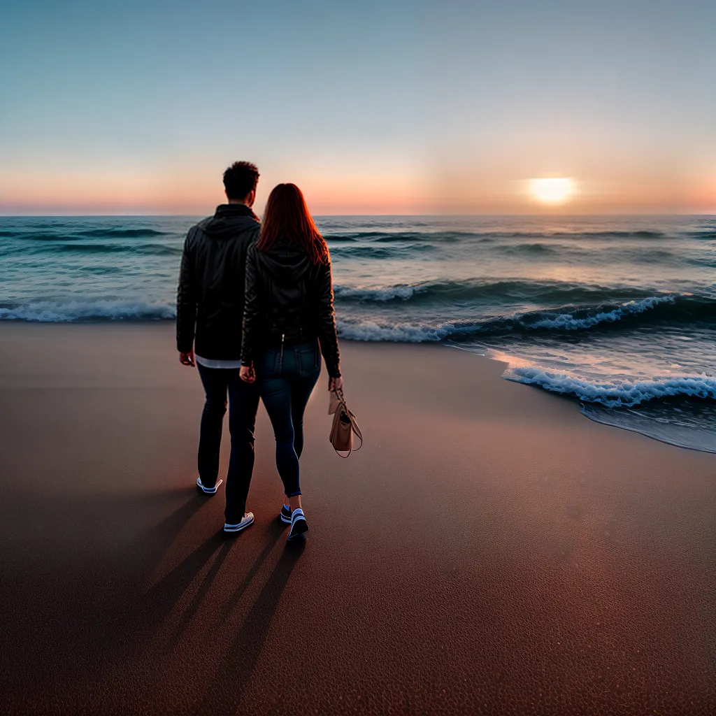 Fotos casal andando praia por do sol 2