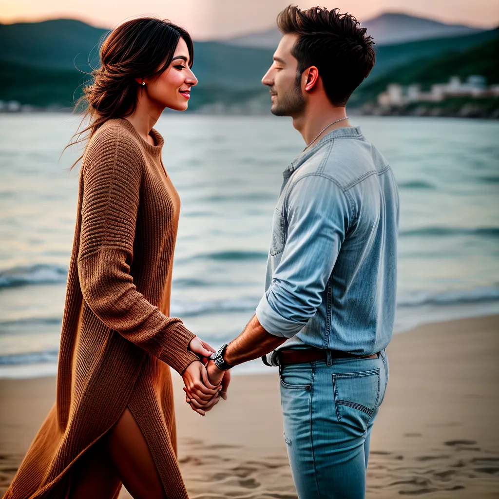 Fotos casal andando praia por do sol 7