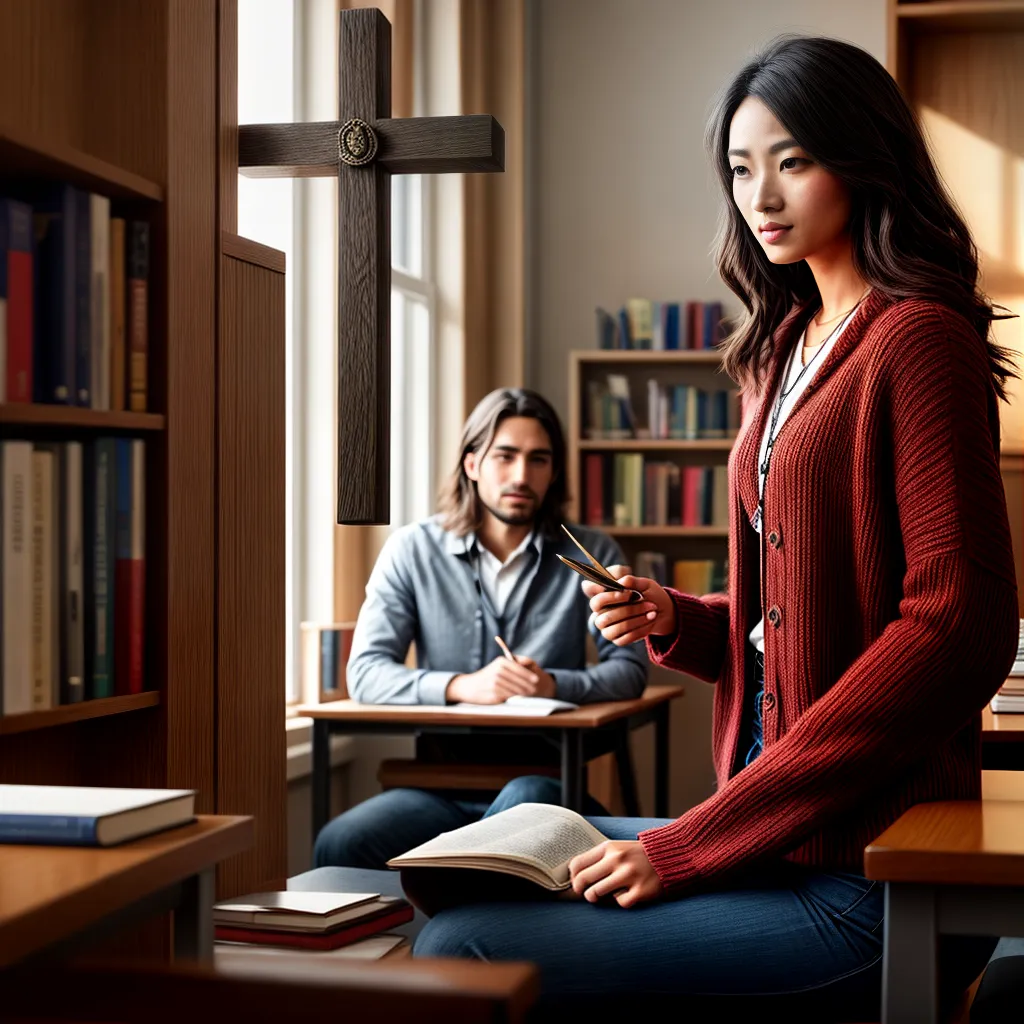 A importância da educação cristã na juventude. 8 Fotos estudante biblia professor sala aula cruz