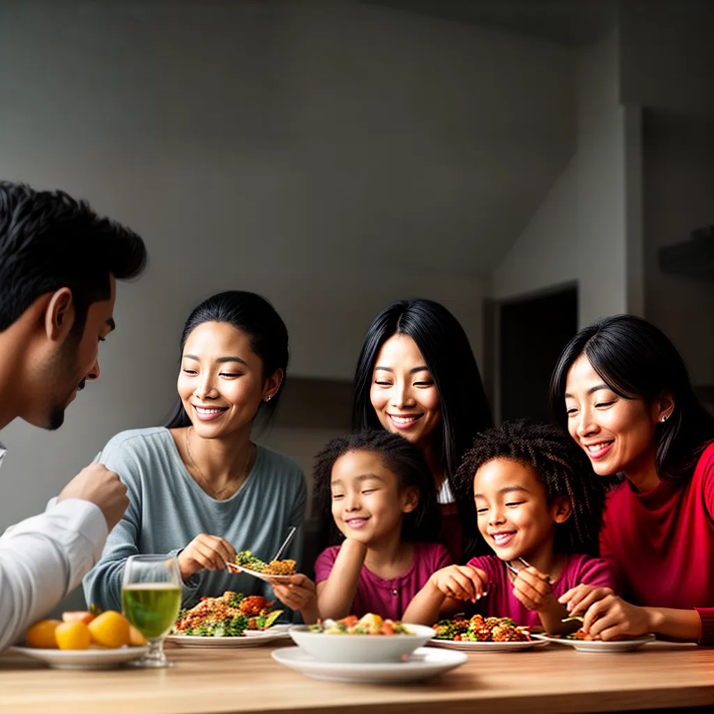 Fotos familia mesa reuniao conversa alimento
