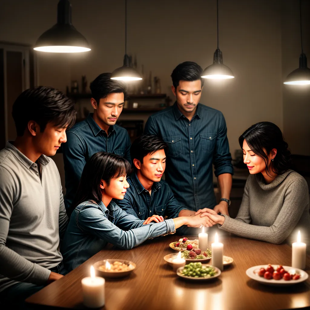 Fotos familia oracao jantar velas