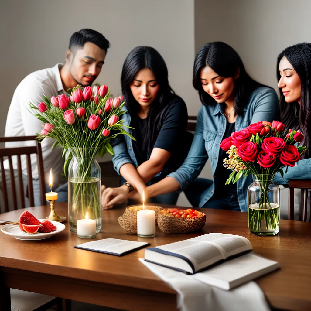 Como fortalecer a comunhão com Deus em família 9 Fotos familia orando mesa biblia vela flor