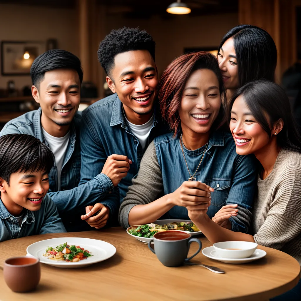 Fotos familia sorrindo mesa refeicao