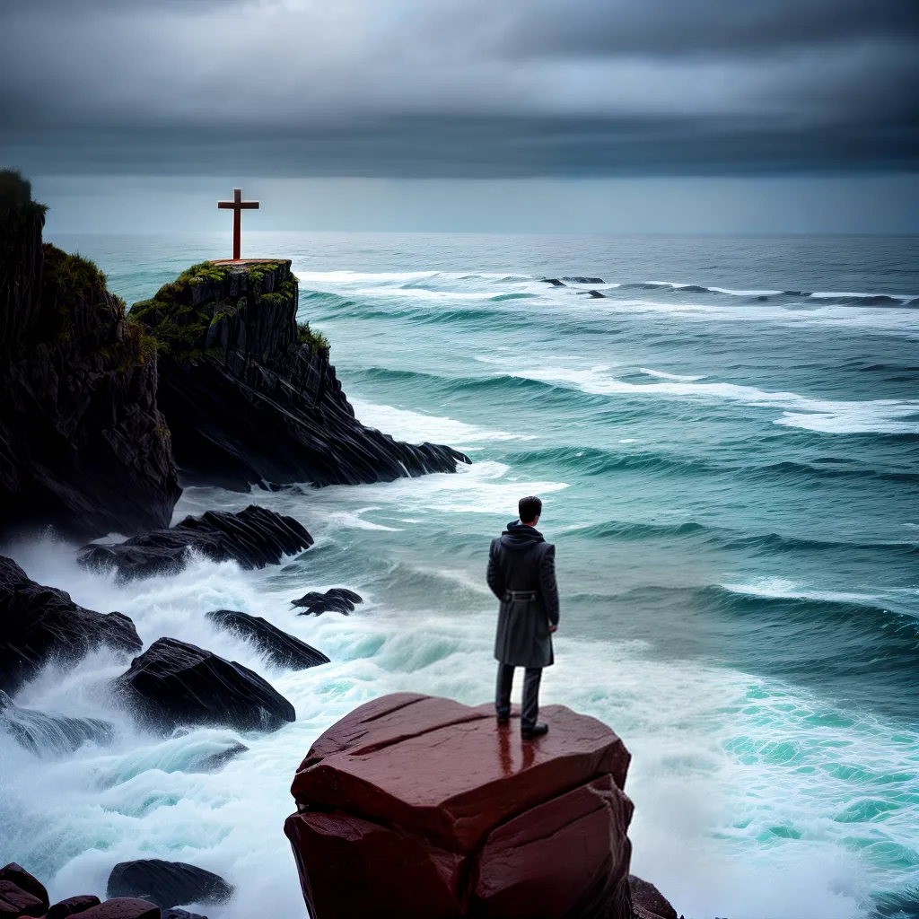 Fotos fe cliff oceano temporal cruz