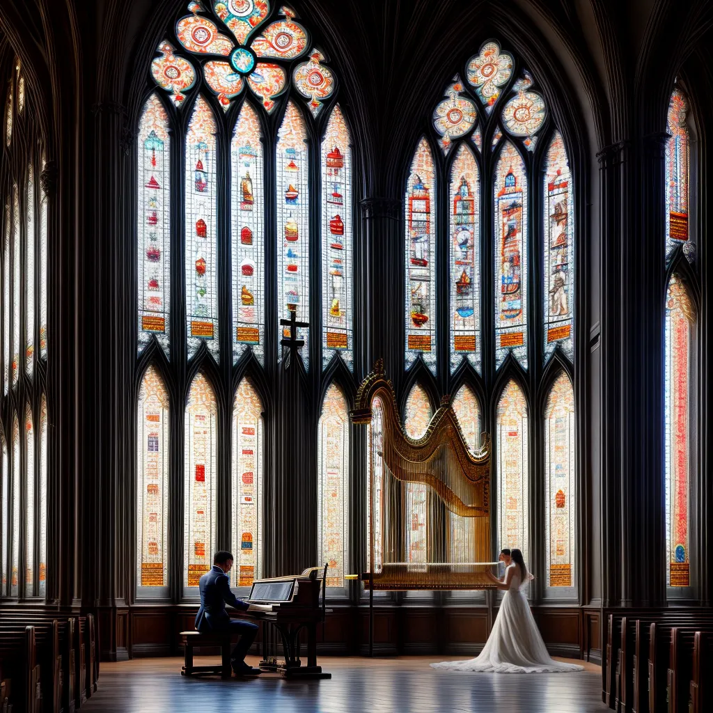 Por que a harpa cristã é um instrumento importante na adoração 9 Fotos harpista igreja luz vitrais