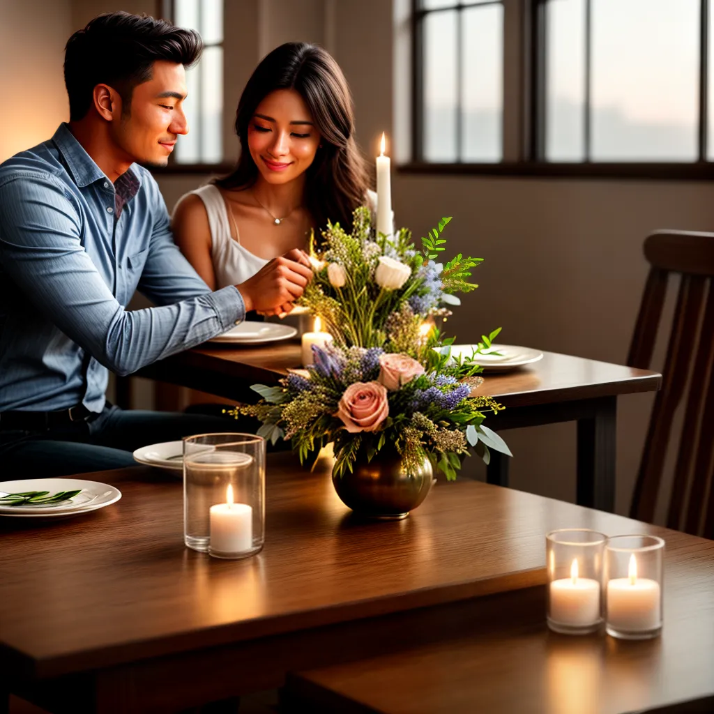 Fotos jantar romantico casal velas flores