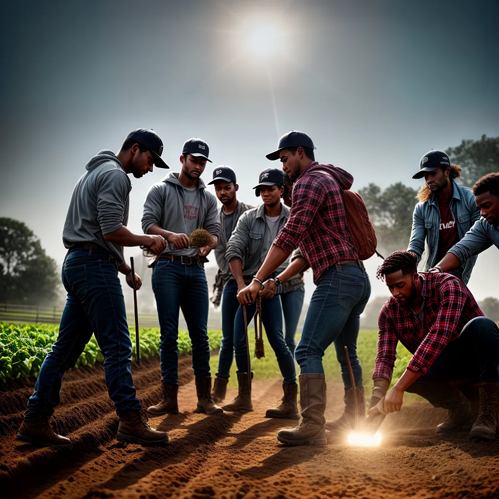 Fotos jovens agricultores educacao trabalho em grupo