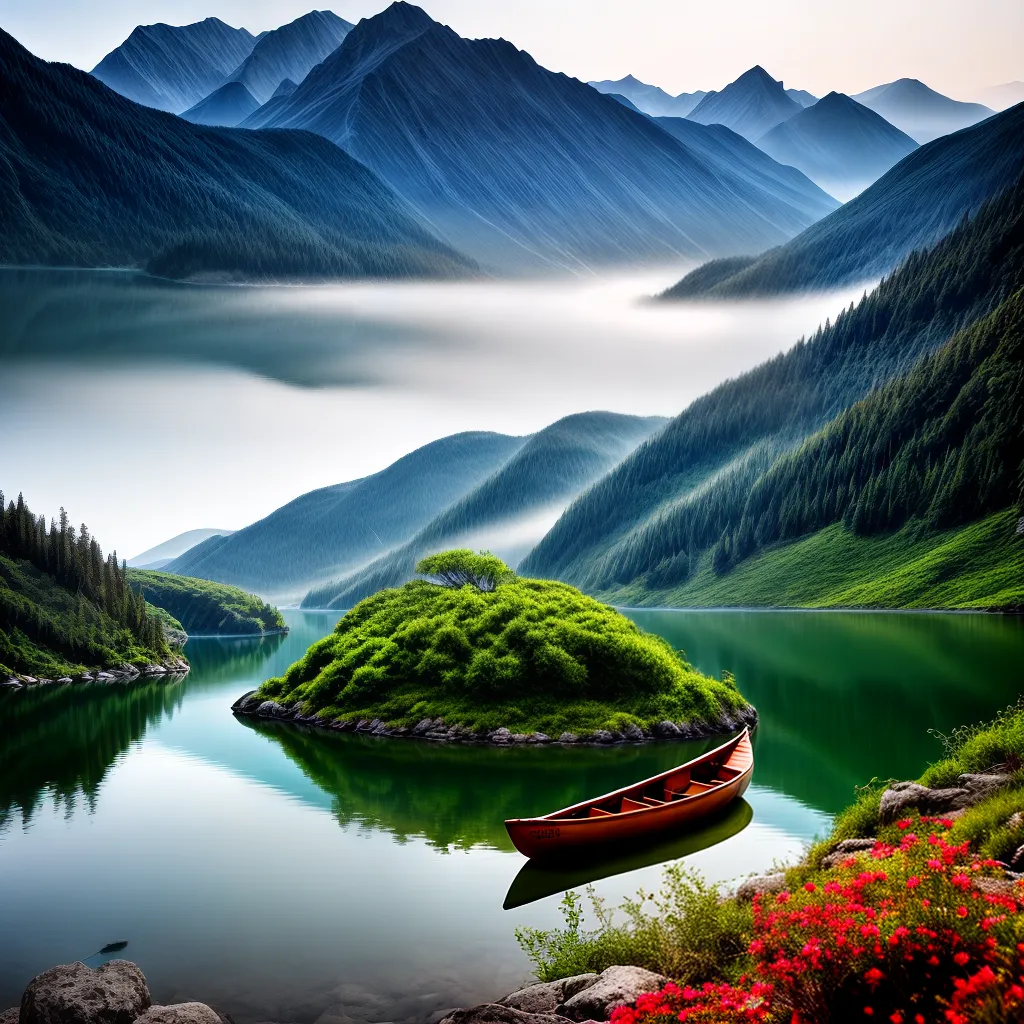 Fotos lago montanhas canoa serenidade