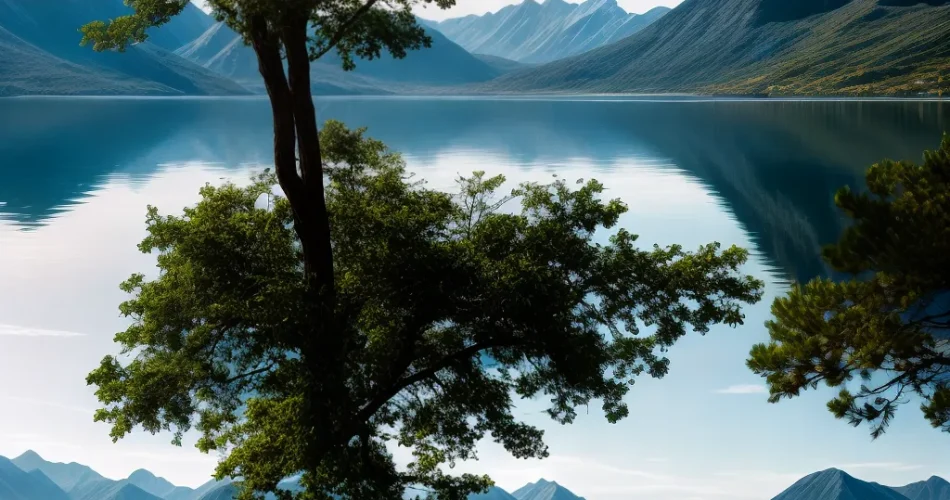 Fotos lago montanhas ceu ave paz