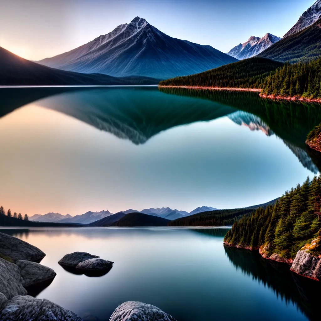 Fotos lago montanhas reflexo ceu puro