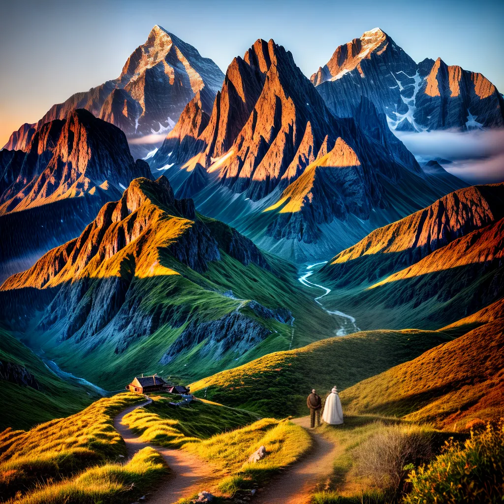 Fotos montanhas peregrino por do sol