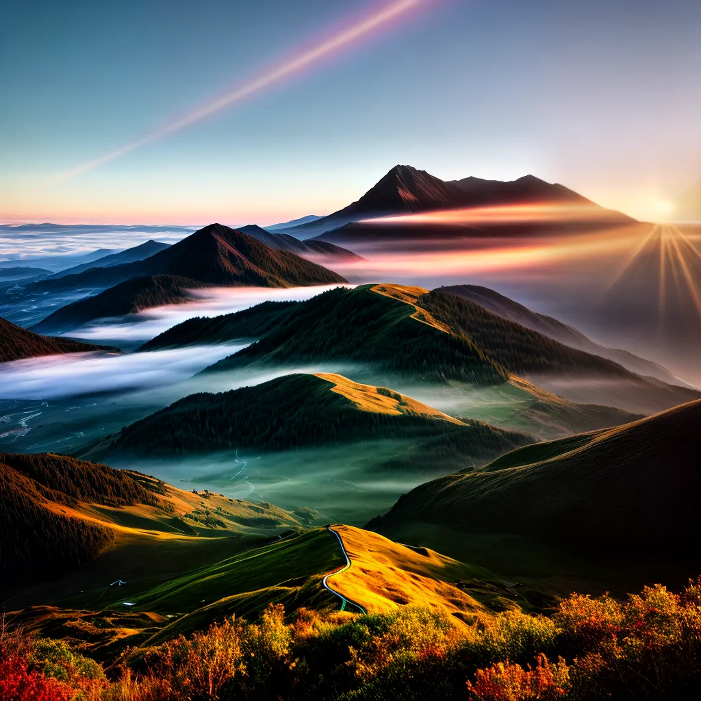 Fotos nascer sol montanhas raios divinos