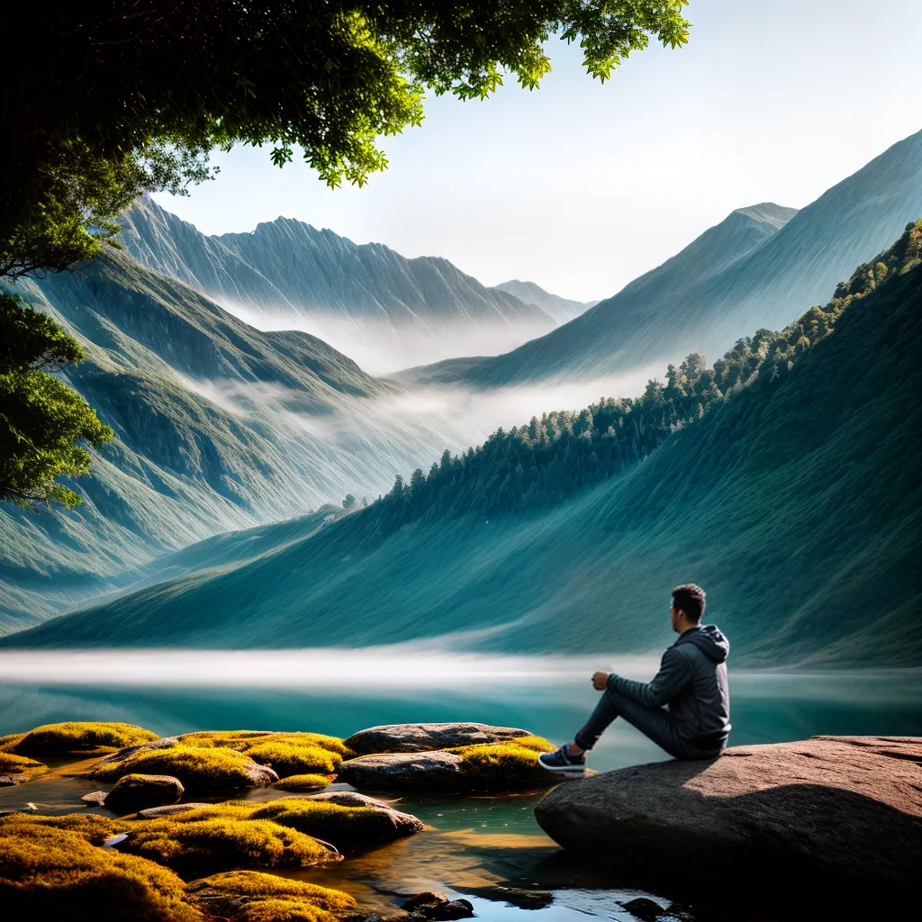 Fotos pessoa lago montanhas natureza paz