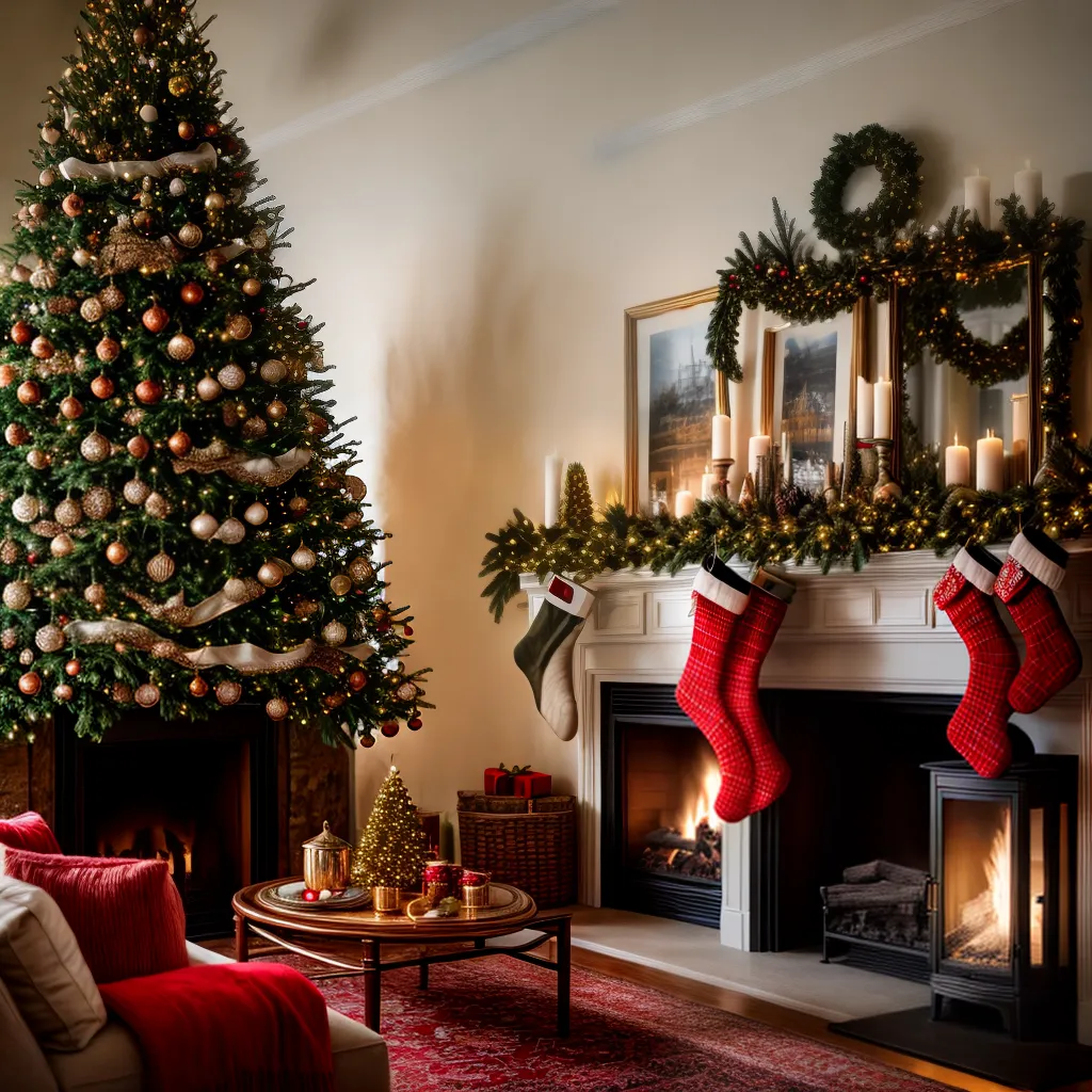 Celebração de Natal: Como criar uma decoração inesquecível. 7 Fotos sala natal arvore fogao mesa festa