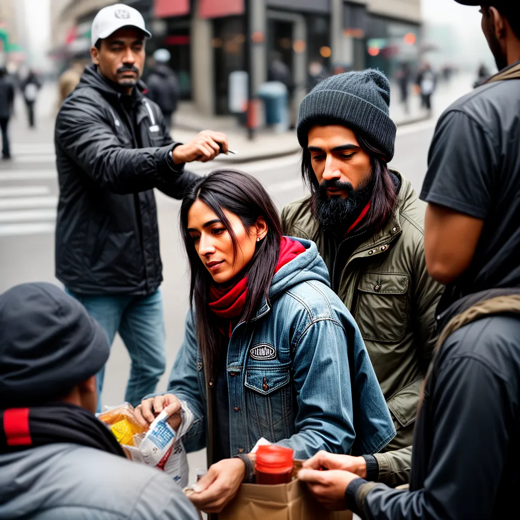 Fotos voluntarios distribuindo comida moradores rua