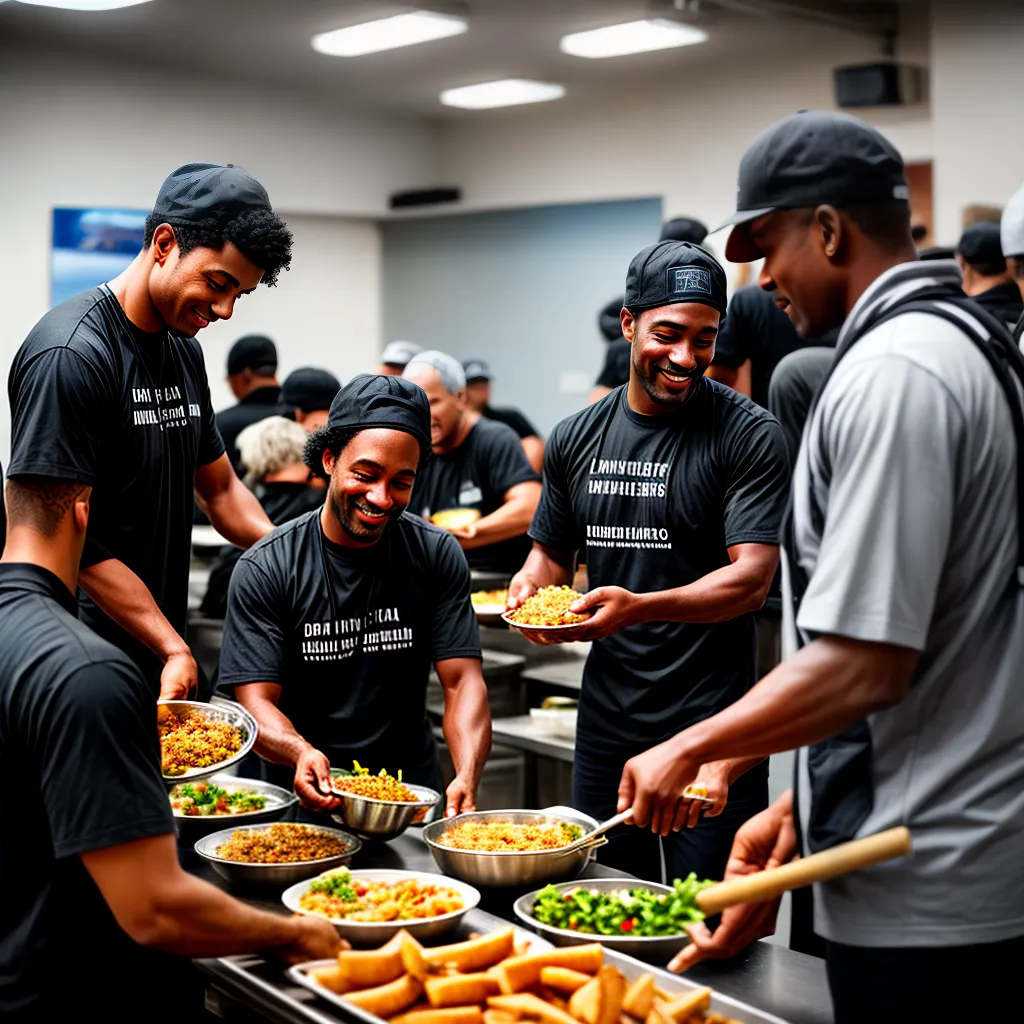 Fotos voluntarios servem comida abrigo