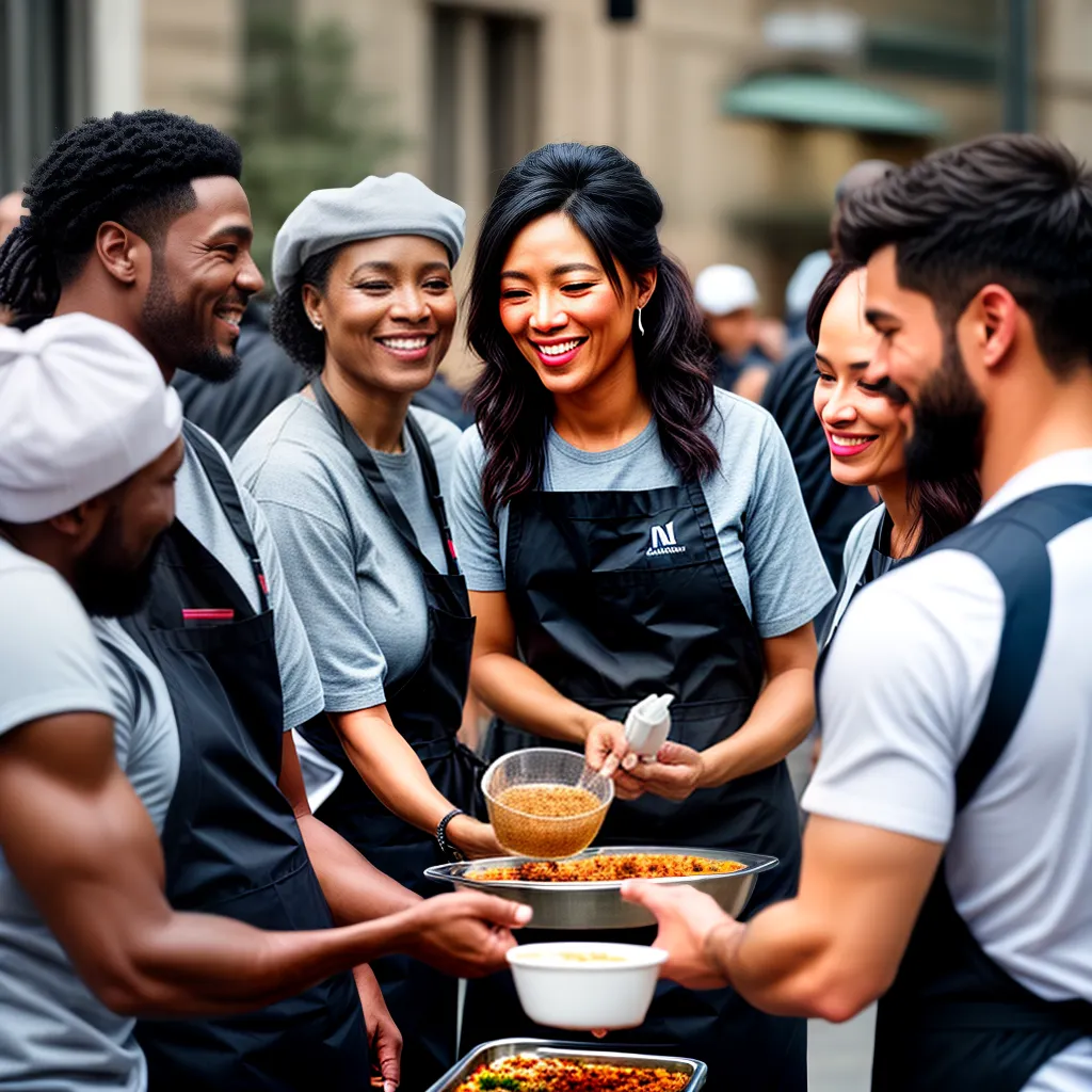 A importância da caridade na comunidade cristã 6 Fotos voluntarios servindo comida abrigo solidario